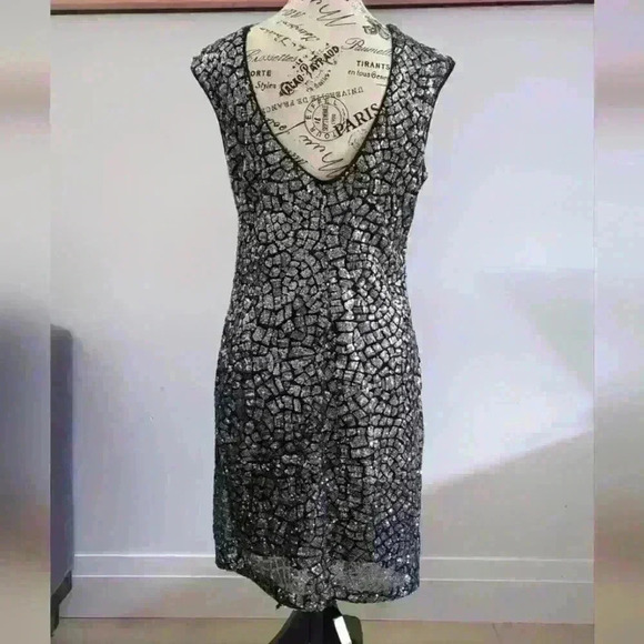 H&M | Women's Black/Silver Conscious Sequin Sleeveless Midi Dress - Picture 4 of 4